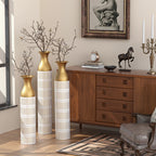 Decorated White Metal Vases Set