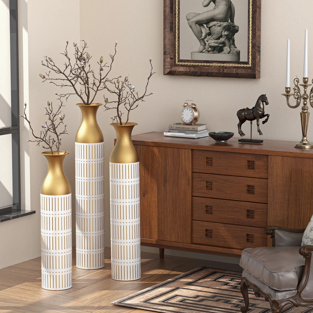 Decorated White Metal Vases Set